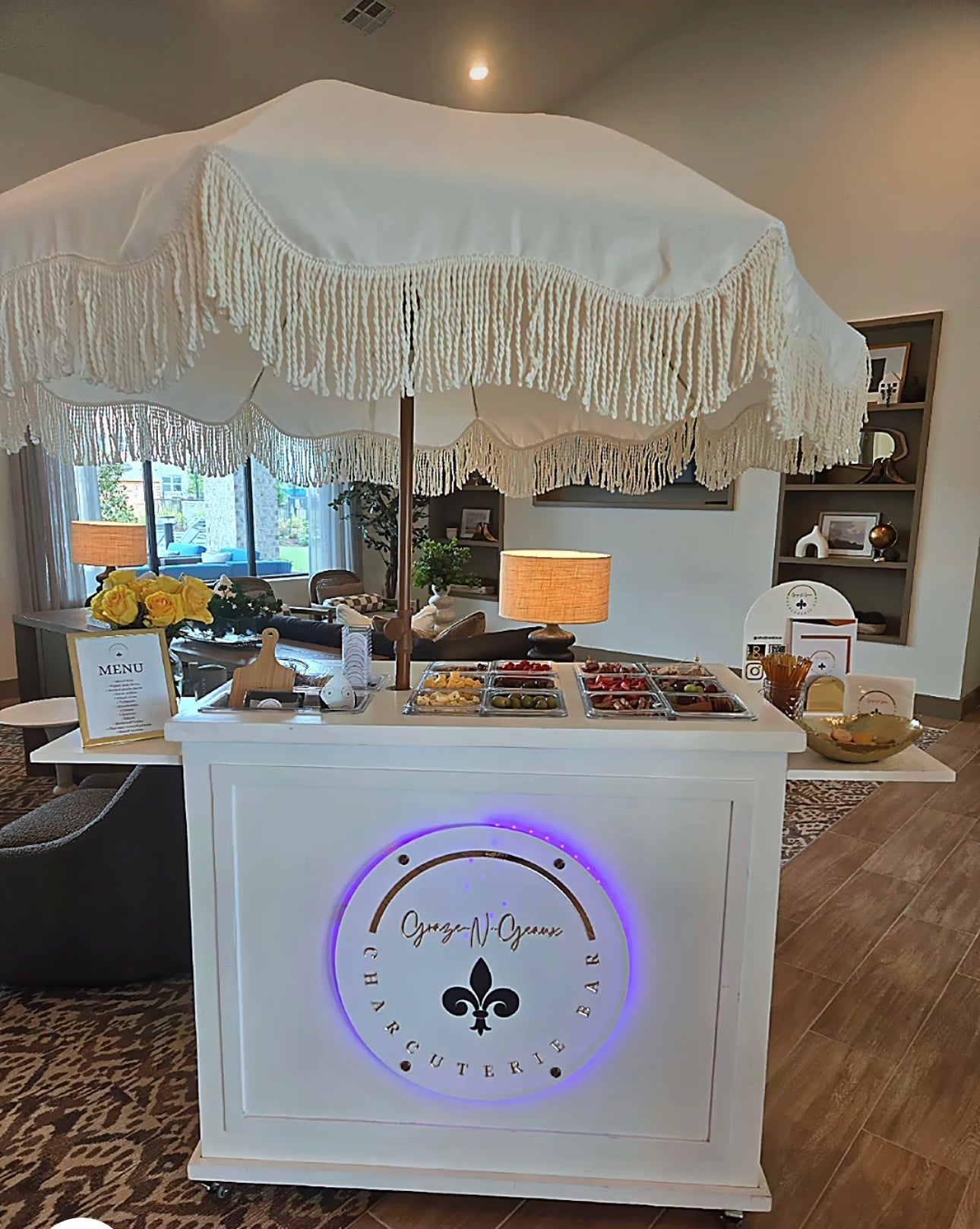 Foldable Charcuterie Cart with Side Shelves and Wheels